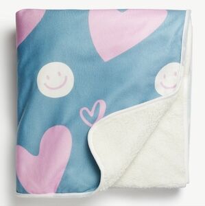 Blue and Pink Smiley Heart Blanket